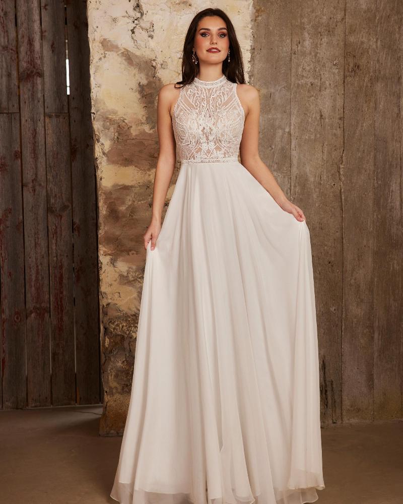 Lp2235 high neck boho wedding dress with long sleeves and open back5